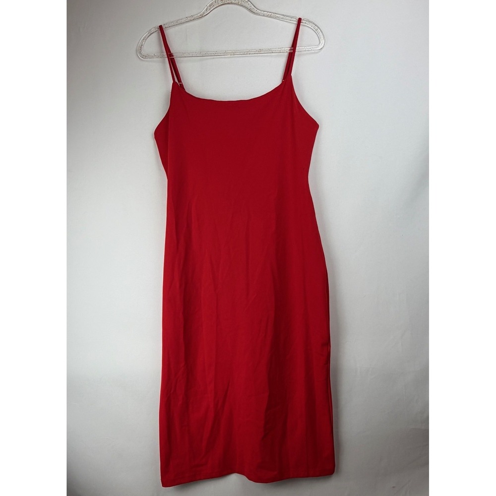 Sultry Red Bodycon Midi Dress Y2K Sexy Sleek Minimalist Chic Night Out Party - Picture 2 of 9